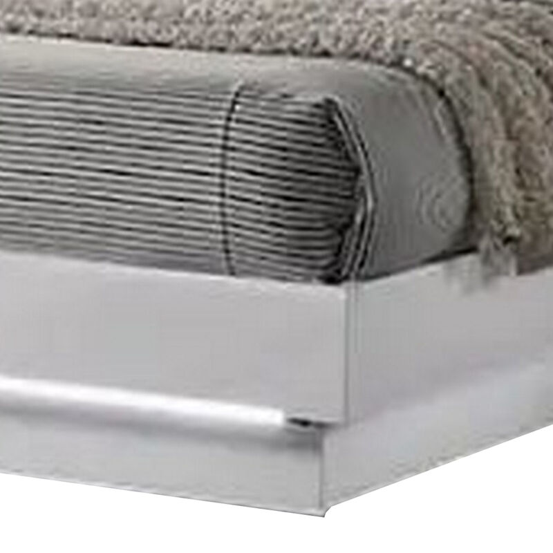 Peis King Size Bed, LED, Crystal Accents, Modern Design, Glossy White - Benzara
