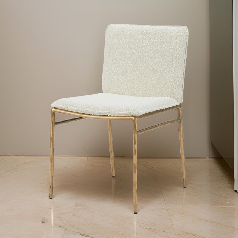 Cid Abby 19 Inch Side Dining Chair, Off White, Brass Gold Finished Legs - Benzara