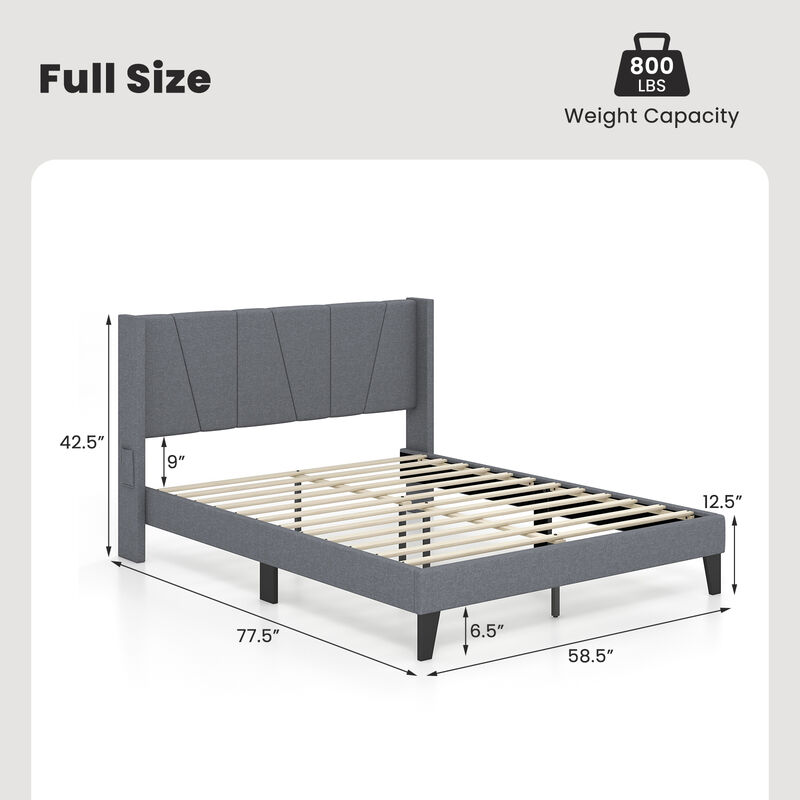 Elegant Bed Frame with Wingback Headboard and Wooden Slat Support Stylish Bedroom Furniture