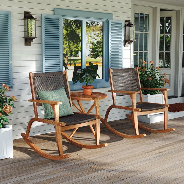 Merax 2 Pieces Outdoor Patio Acacia Wood Rocking Chair