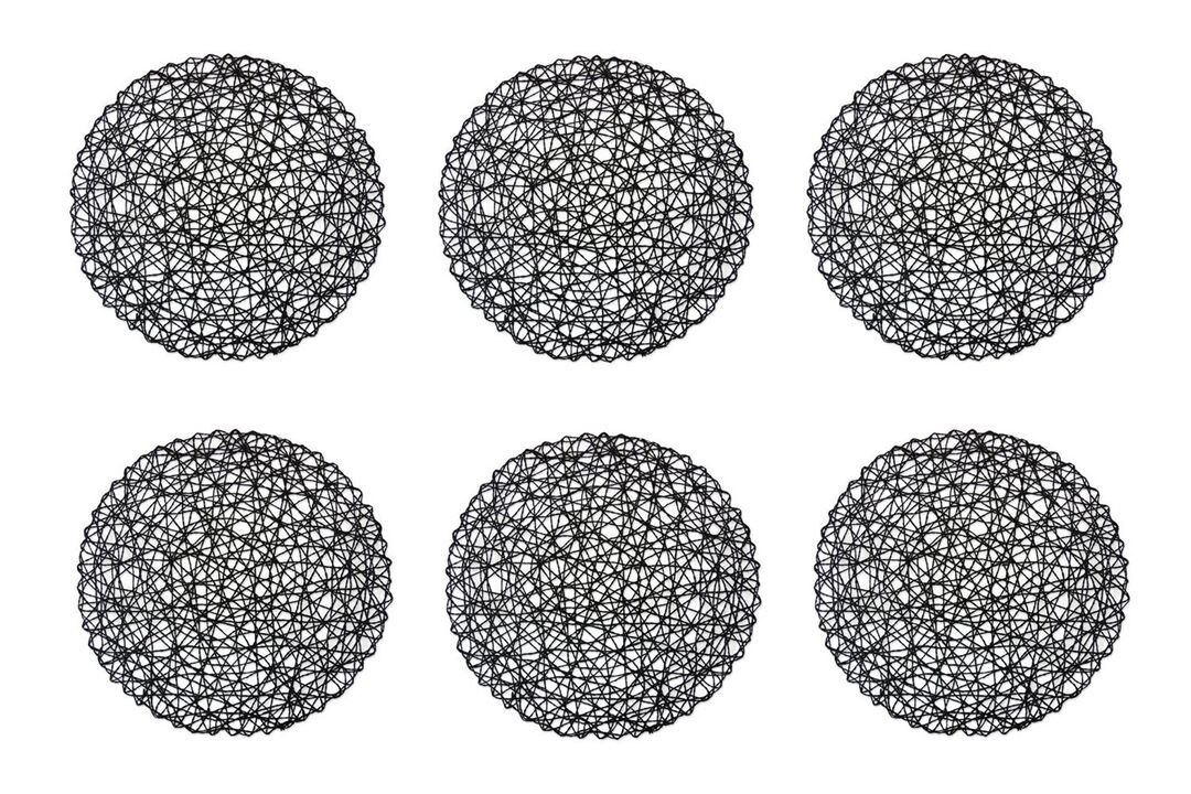 Set of 6 Black Mesh Patterned Woven Round Placemats 15"