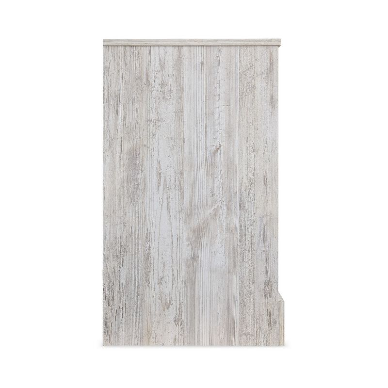 59 Inch Dresser, 6 Drawers, Medallion Design Front, Whitewashed MDF Frame-Benzara