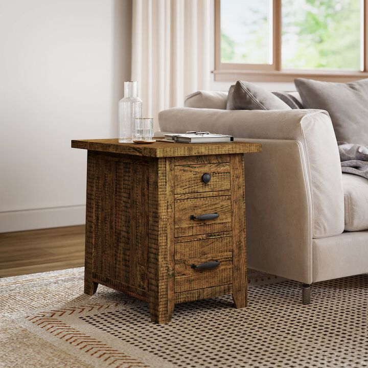 Jofran Telluride Rustic Farmhouse Solid Wood USB Charging Chairside End Table