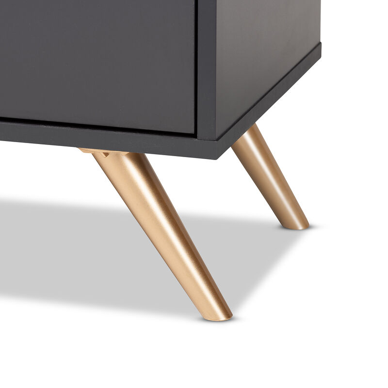 Baxton Studio Kelson Modern Dark Grey and Gold Finished Wood 3 Door Shoe Cabinet