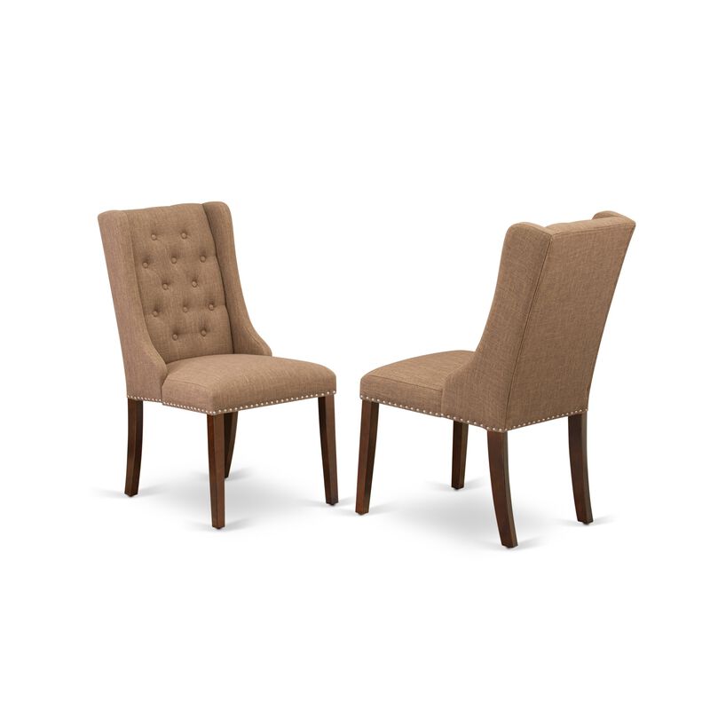 East West Furniture East West Furniture PSFO3-MAH-47 3-Piece Dining Table Set Includes 1 Picasso Butterfly Leaf Kitchen Dining Table and 2 Light Sable Linen Fabric Dining Chair with Button Tufted Back - Mahogany Finish