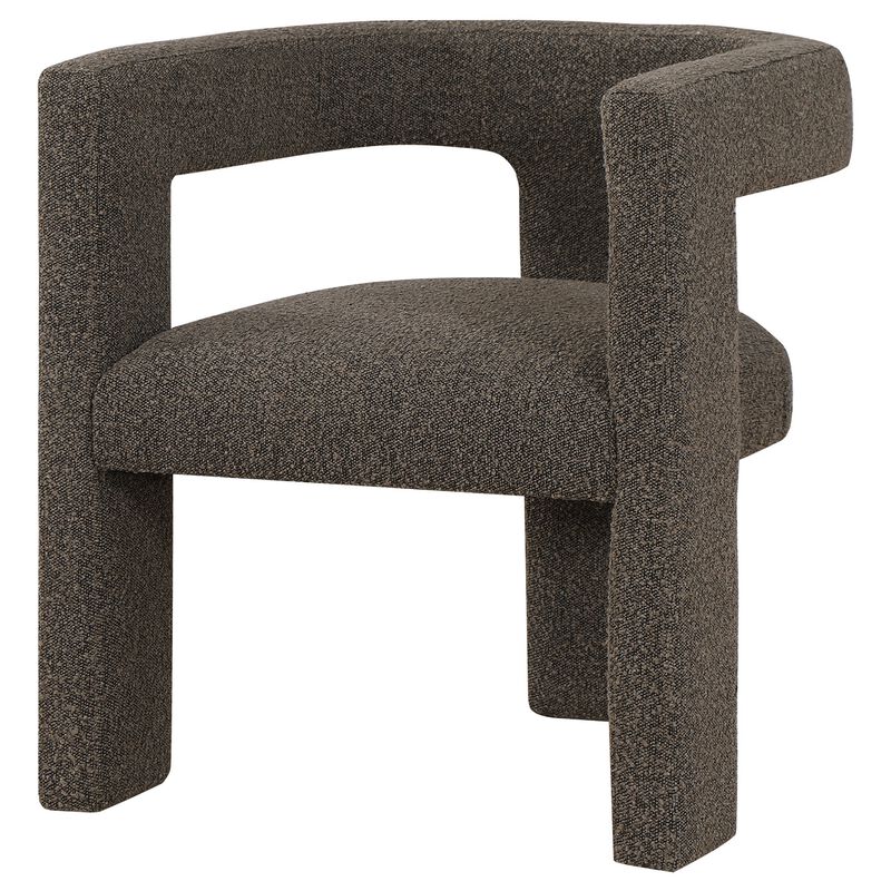 Hellen Accent Side Chair, Fully Upholstered Chocolate Brown Boucle Fabric - Benzara