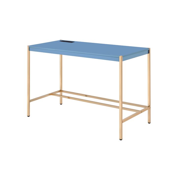 ACME Midriaks Writing Desk w/USB, Navy Blue & Gold Finish