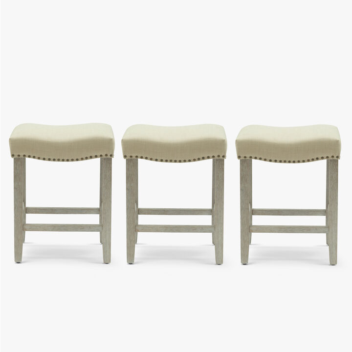 WestinTrends 24" Upholstered Saddle Seat Antique Gray Counter Stool (Set of 3)