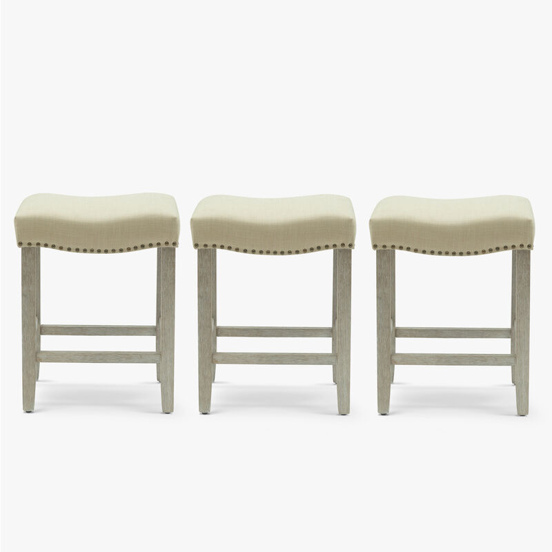WestinTrends 24" Upholstered Saddle Seat Antique Gray Counter Stool (Set of 3)