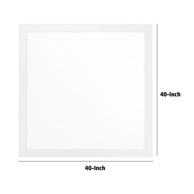 40 Inch Wall Mirror, Sleek Square Wood Frame, White-Benzara