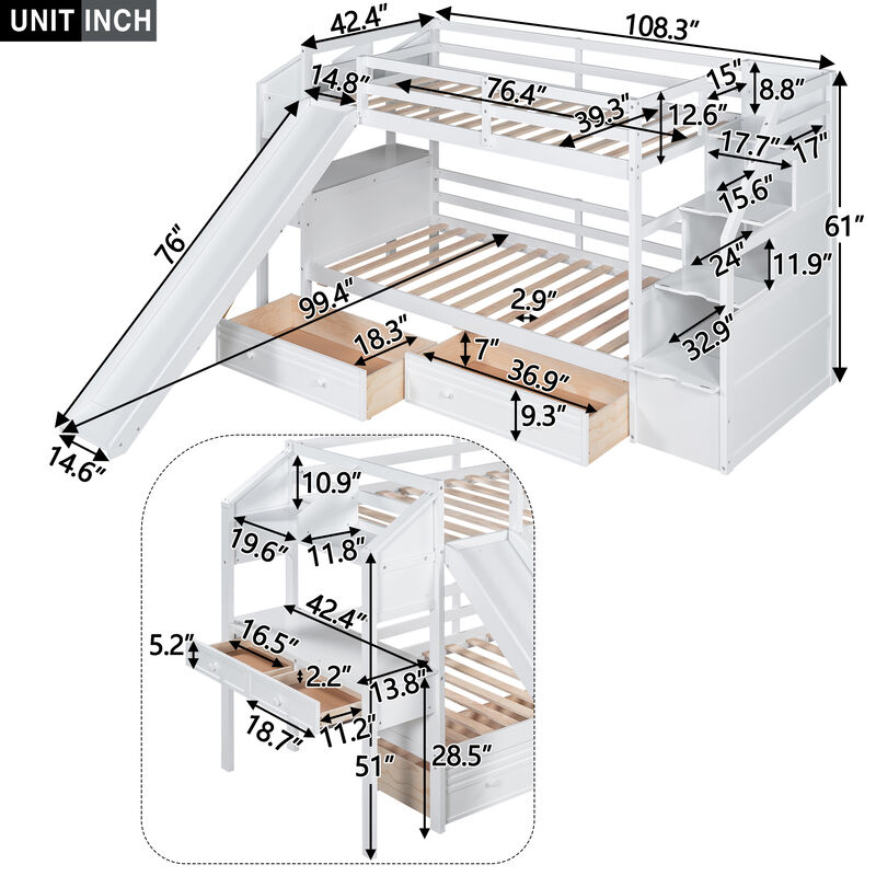 Merax Bunk Bed with Storage Staircase and Drawers