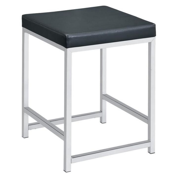 Vanity Stool with Leatherette Seat and Tubular Frame, Black-Benzara