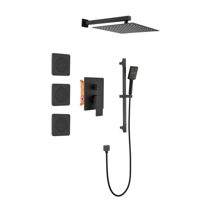 Shower System With Shower Head, Hand Shower, Slide Bar, Body Sprays, Shower Arm, Hose, Valve