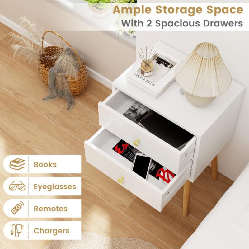 Hivvago Mid Century Modern 2 Drawers Nightstand in Natural