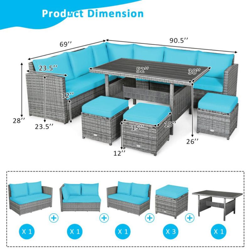 Hivvago 7 Pieces Outdoor Wicker Sectional Sofa Set with Dining Table