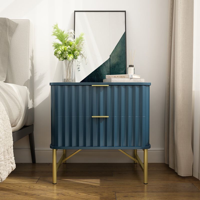 2-Drawer Nightstand with Metal Base