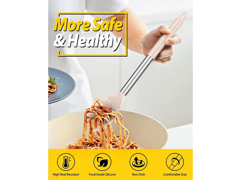 BUNDLEPRO Silicone Pasta Fork and Ladle Spoon Set, Large Non Stick Kitchen Utensils for Cooking