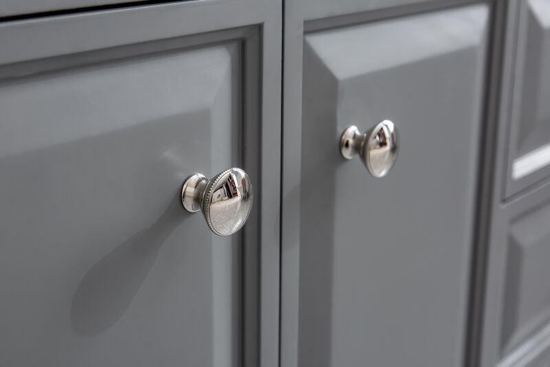 Palace 72 In. Double Sink Carrara Quartz Countertop Bath Vanity in Cashmere Grey with Polished Nickel (PVD) Hardware and Waterfall Faucets