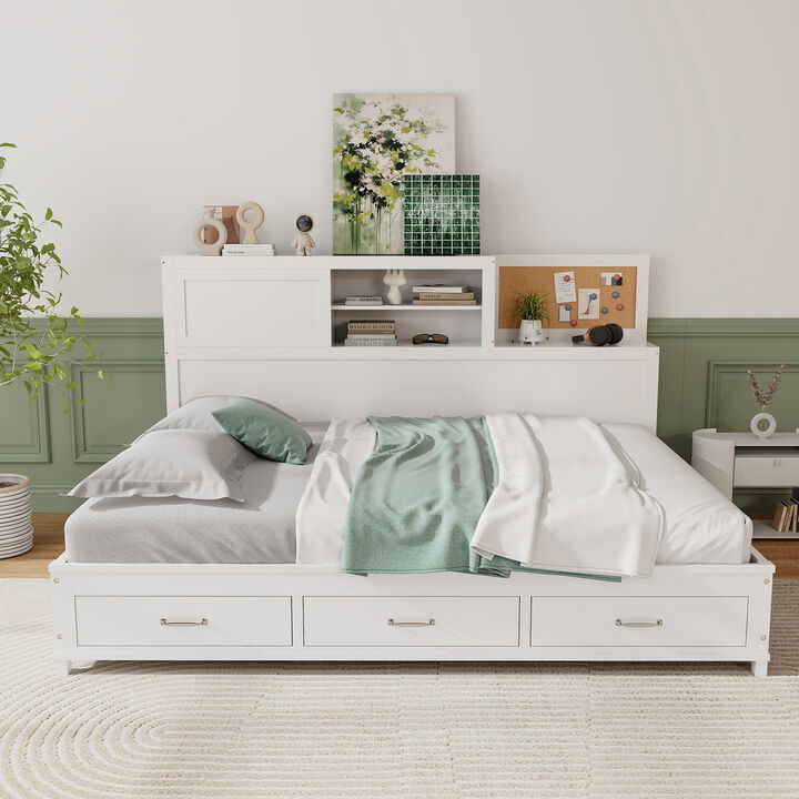 Versatile Wooden Daybed with 3 Drawers and Storage Shelves for Efficient Space Organization