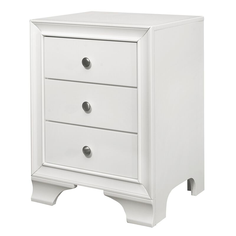 Folu 26 Inch Nightstand, USB Port, 3 Drawers with Chrome Knobs, White - Benzara
