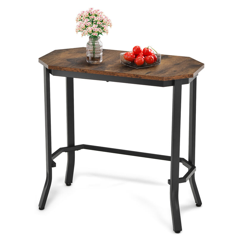 Narrow End Table with Rustic Wood Grain and Stable Steel Frame-Rustic Brown