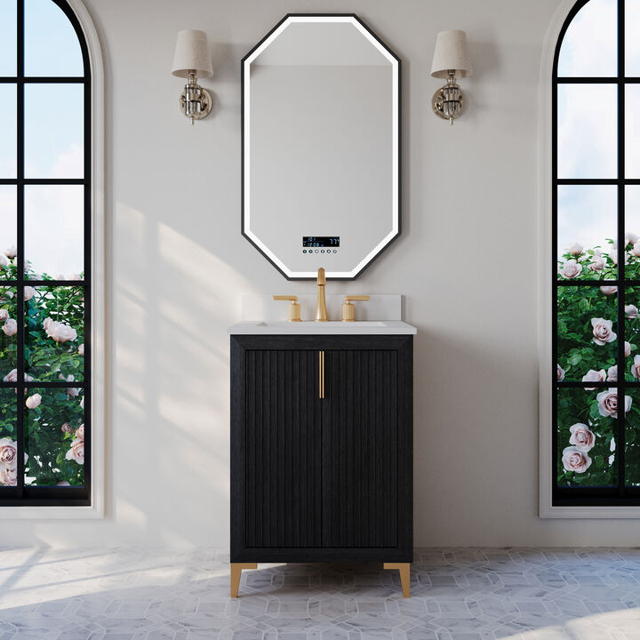 Turlington 24 in. Dark Oak Bath Vanity Set with White Quartz Vanity Top and White Undermount Basin