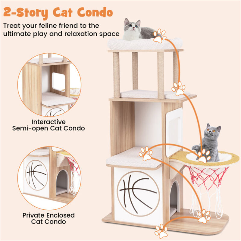 Wooden Cat Condo with Multiple Levels for Cats to Rest and Play