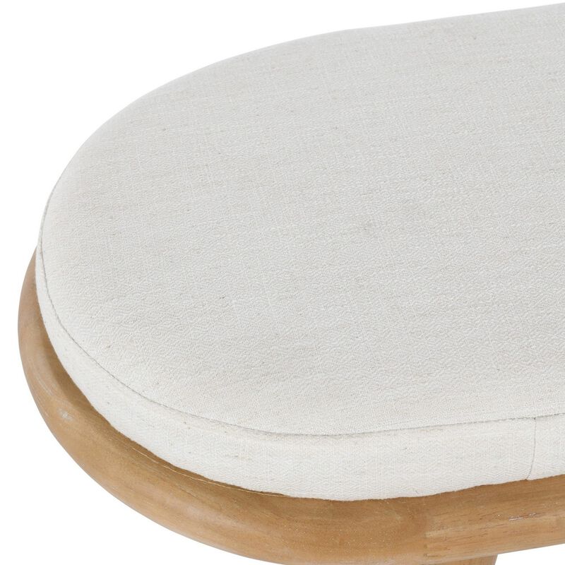 Eli 60 Inch Modern Rounded Bench, Polyester, Splayed Legs, Brown, White-Benzara
