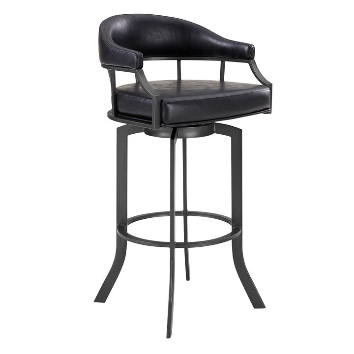 Pharaoh Swivel  Mineral Finish and Black Faux Leather Bar Stool