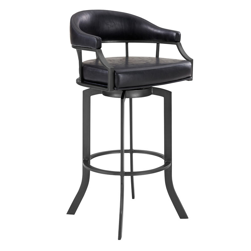 Pharaoh Swivel  Mineral Finish and Black Faux Leather Bar Stool