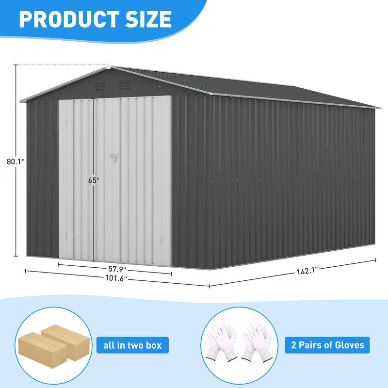 8' x 12' Metal Storage Shed for Outdoor