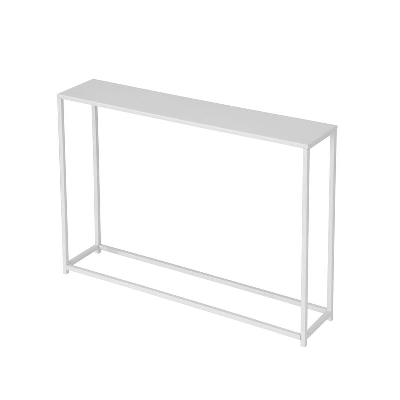 Eme 38 Inch Console Table, Rectangular Top, White Finish Metal Frame  - Benzara