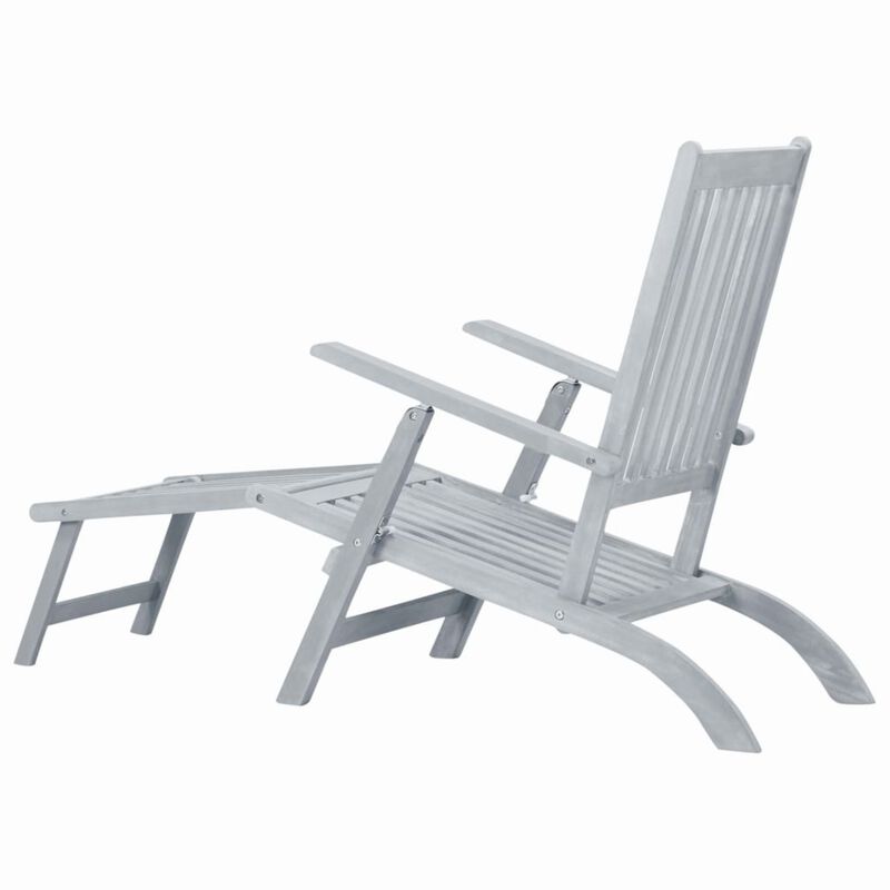 vidaXL Outdoor Deck Chair with Footrest Grey Wash Solid Acacia Wood (Set of 2)