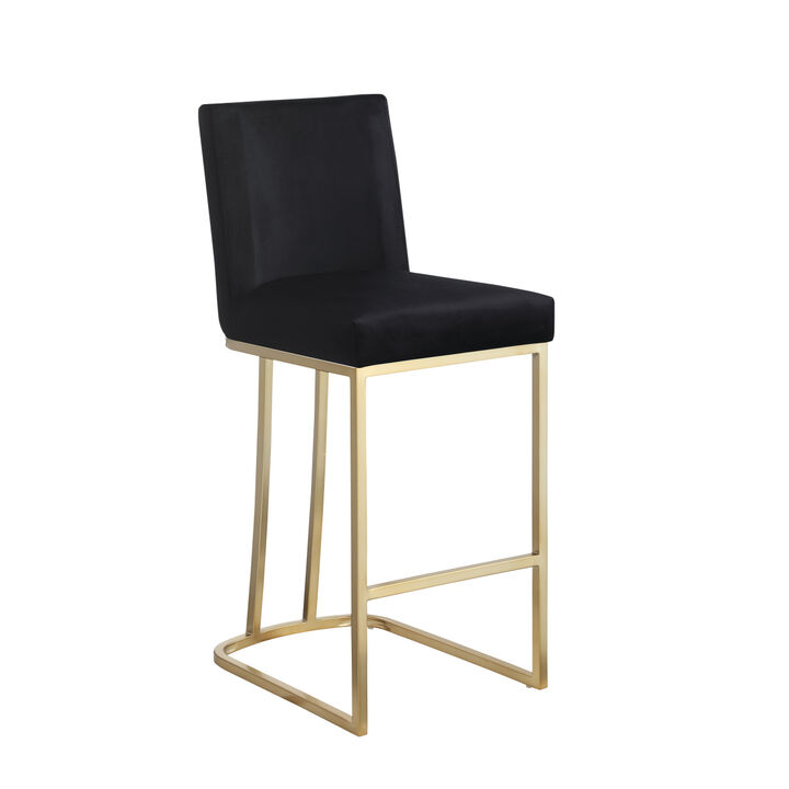 Set of 2 Gold Brushed Velvet Bar Stools