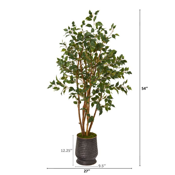 Hivvago 4.5 Feet Ficus Artificial Tree in Ribbed Metal Planter