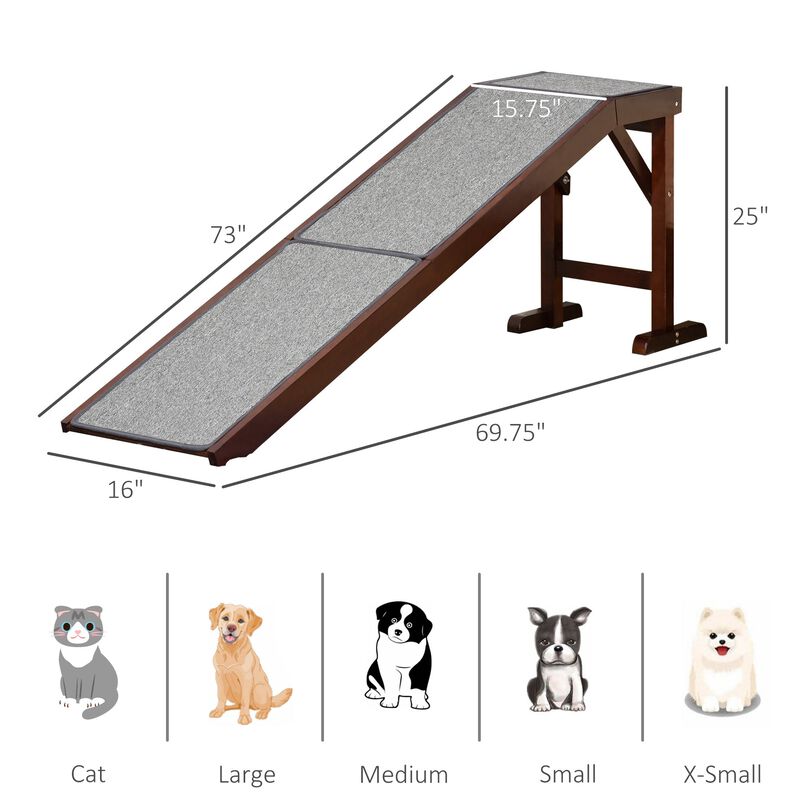 Brown Pet Accessibility: 74" Wooden Dog Ramp for Bed