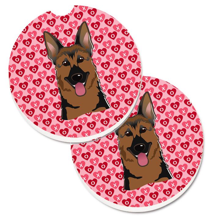 Caroline's Treasures German Shepherd Hearts Set of 2 Cup Holder Car Coasters, 2.56, Multicolor