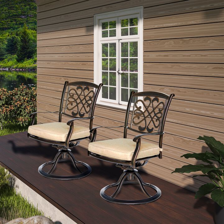 MONDAWE 2 Pieces Cast Aluminum Frame Swivel Patio Dining Chair with Cushion Seat