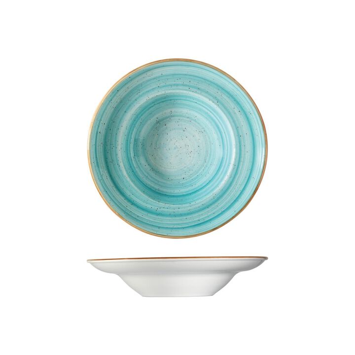Aqua dia.10.75" h:2.25" 16 oz. Round Blue Porcelain Bowl (Set of 2)