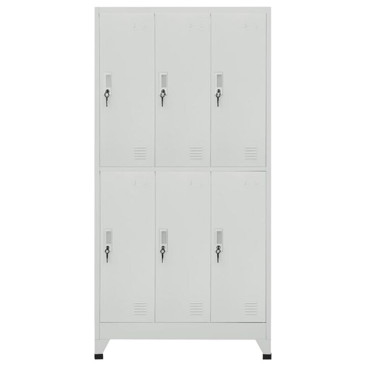 Nova Locker Cabinet, 6 Storage Compartments, Gray Steel, 71 Inch - Benzara