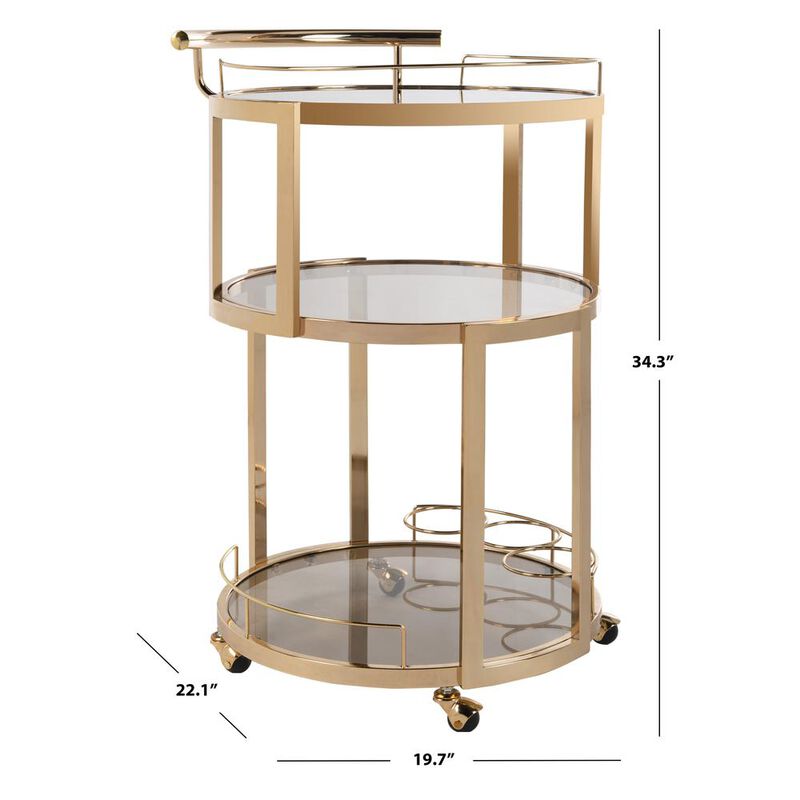 Safavieh Rio 3 Tier Round Bar Cart And Wine Rack, Gold/Tinted Glass