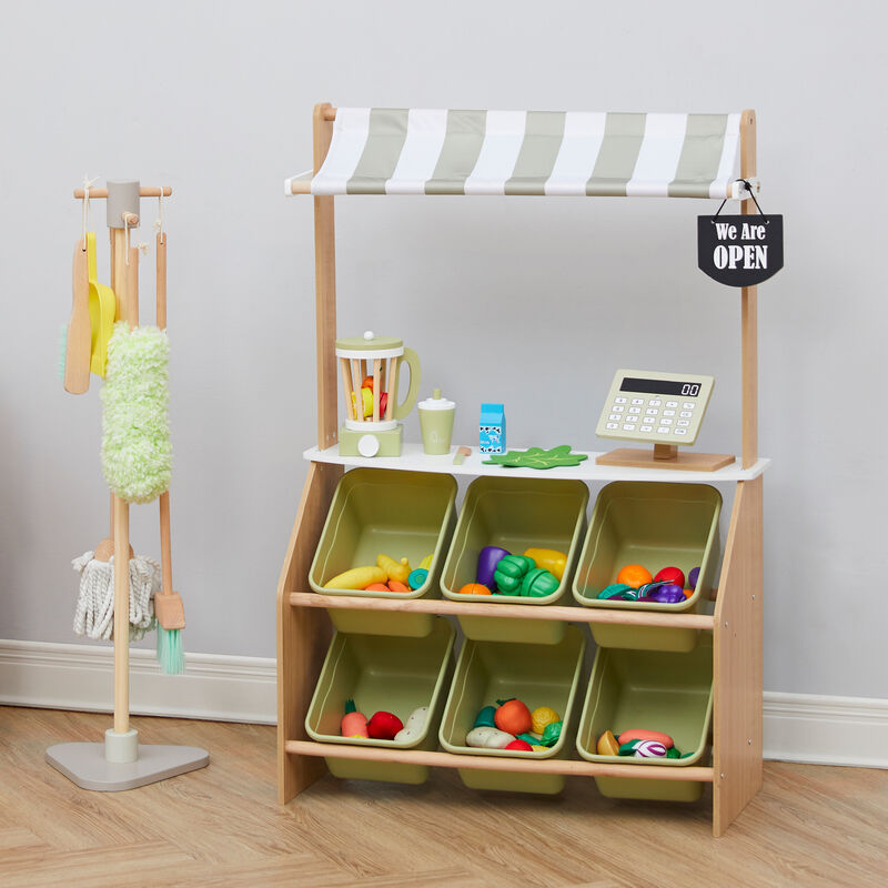 Teamson Kids - Little Helper Market Play Stand Play Kitchen - Olive Green