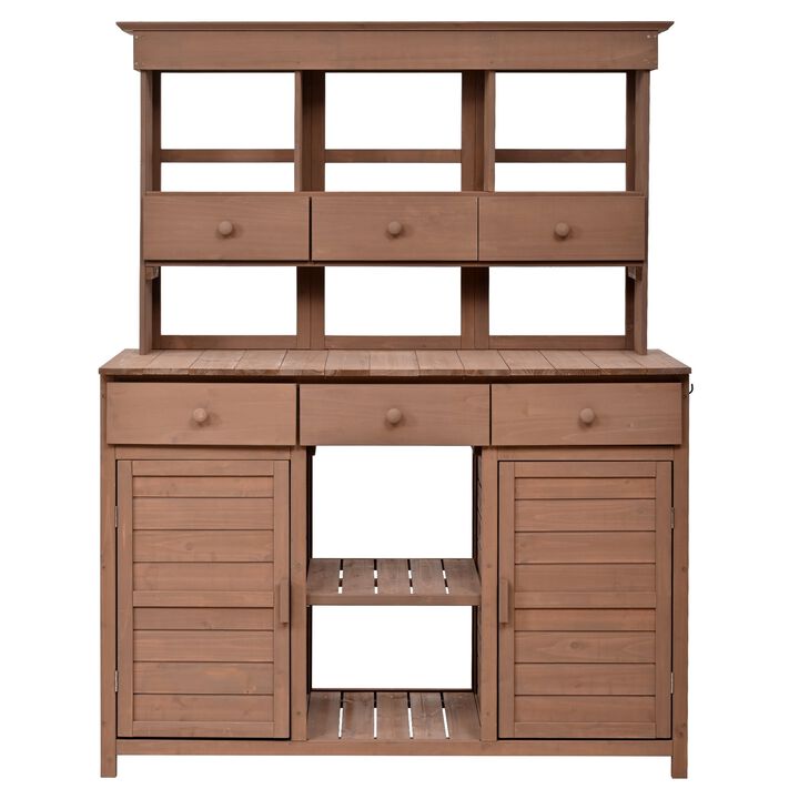 Mondawe 65.7" H Outdoor Garden Potting Workbench,Fir Wood Bench Table With Vertical Storage Shelf