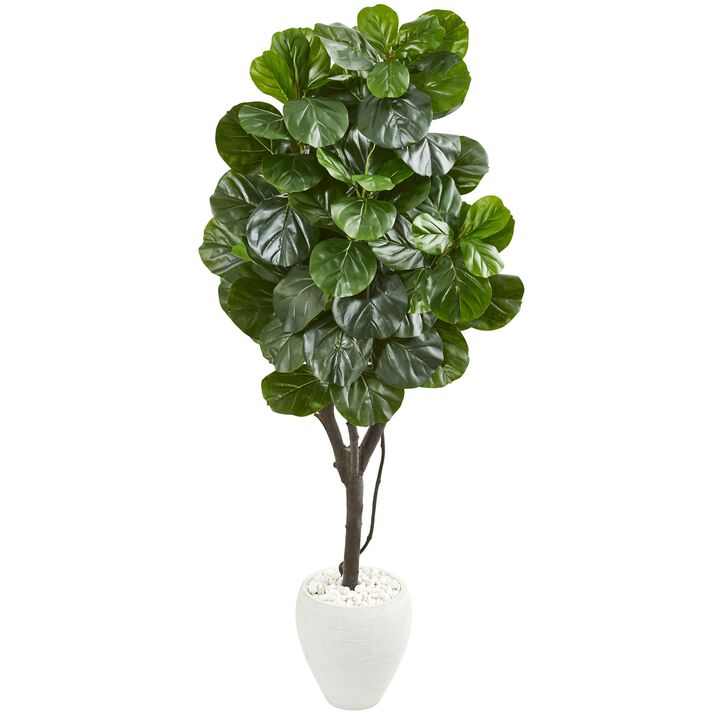 Hivvago 68 Inches Fiddle Leaf Fig Artificial Tree in White Planter