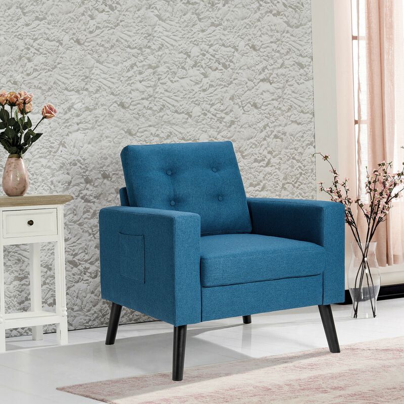 Mid-Century Upholstered Armchair Club Chair with Rubber Wood Legs
