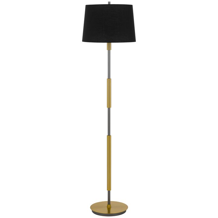 Siu 60 Inch Floor Lamp, Gold Metal Pole w Finial Tip, Black Shade - Benzara