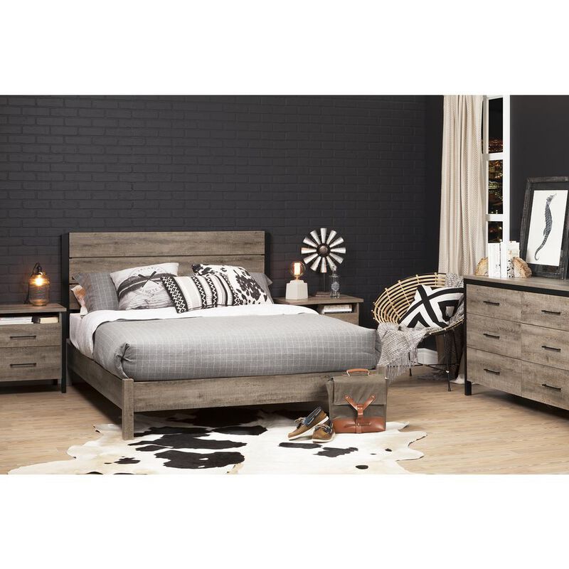Munich 6-Drawer Double Dresser, Weathered Oak and Matte Black