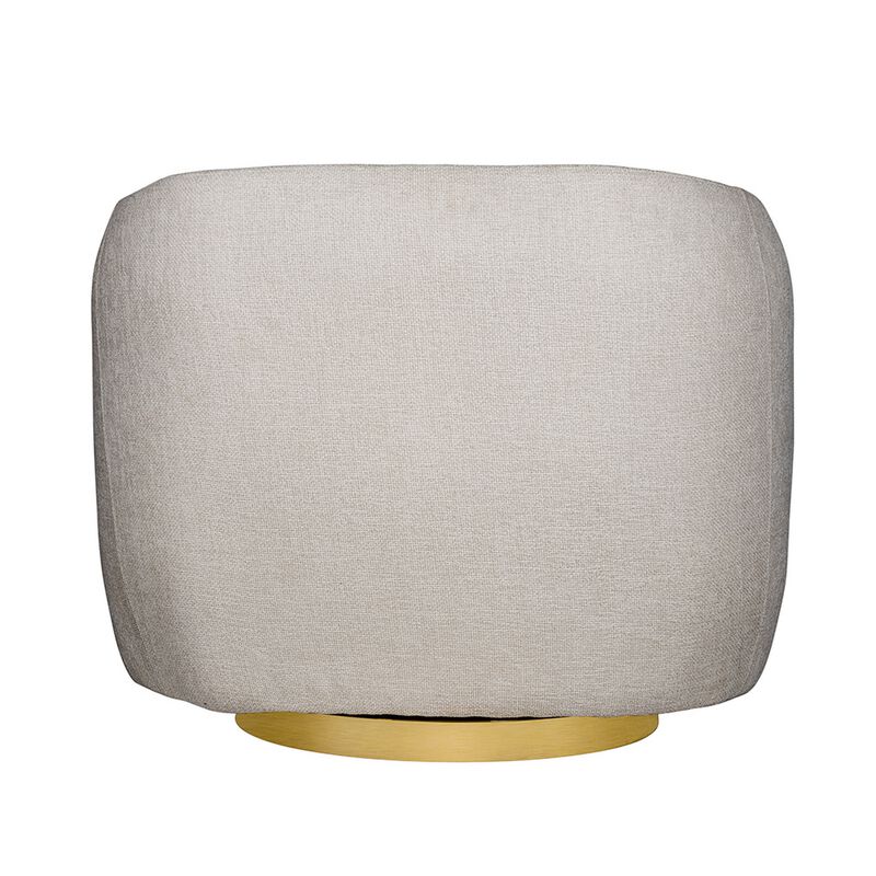Eros 35 Inch Swivel Accent Chair, Plush White Fabric Upholstery, Gold Base - Benzara