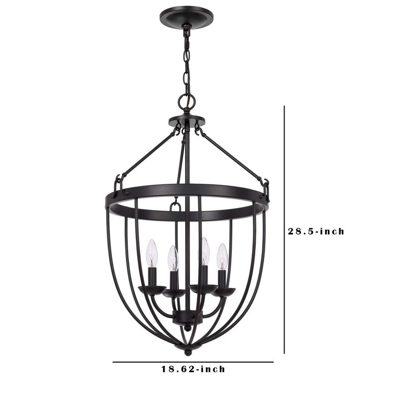 Chandelier with Metal Bird Cage Pendulum Design, Black-Benzara