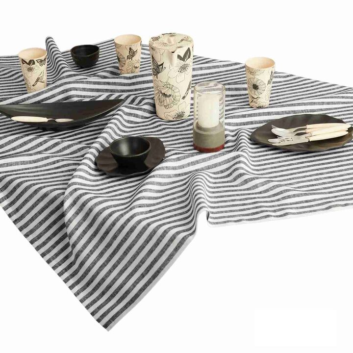 Solino Home 100% Pure Linen Table Throw 52 x 52 Inch | Amalfi Stripe